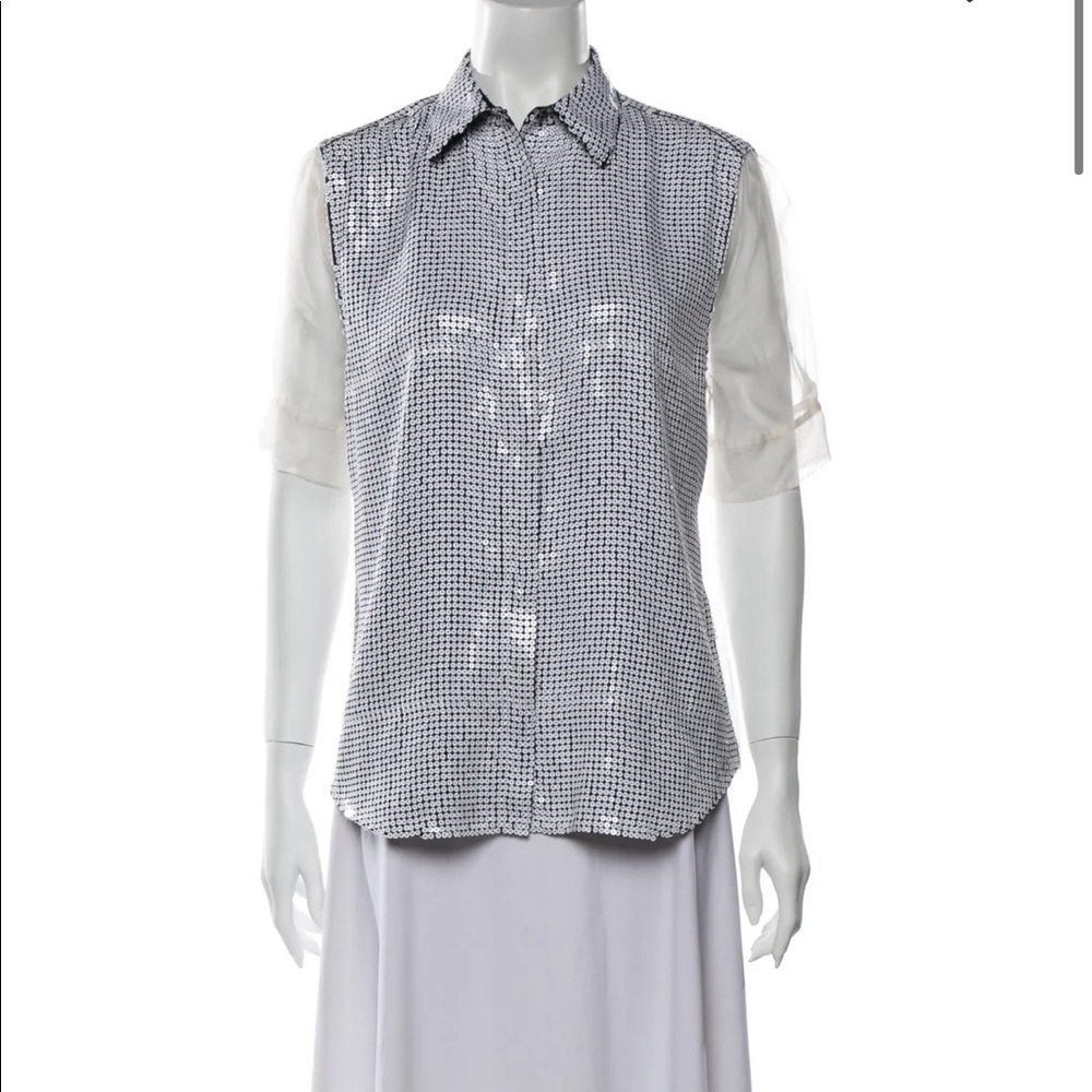 SOLD//SANDRO sequin collared shirt with organza trim